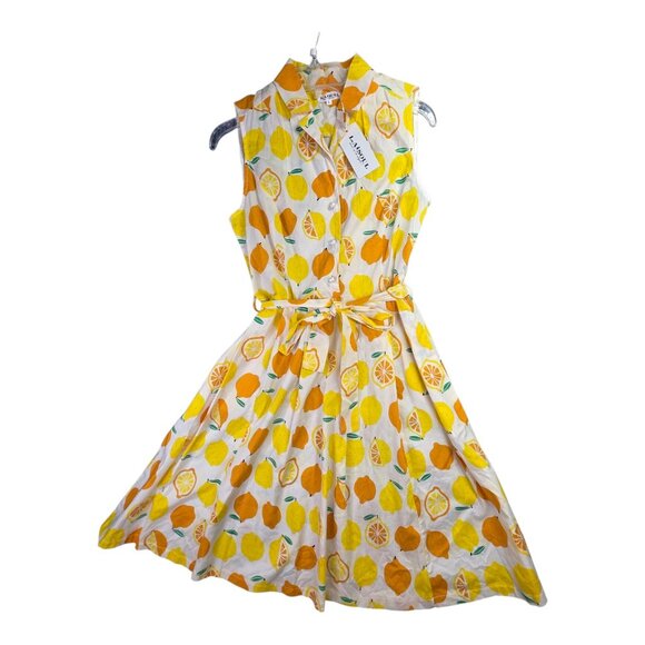 LA SOUL Dresses & Skirts - La Soul Dress Womens Large Lemon Print Belted Sleeveless Pockets Summer Casual